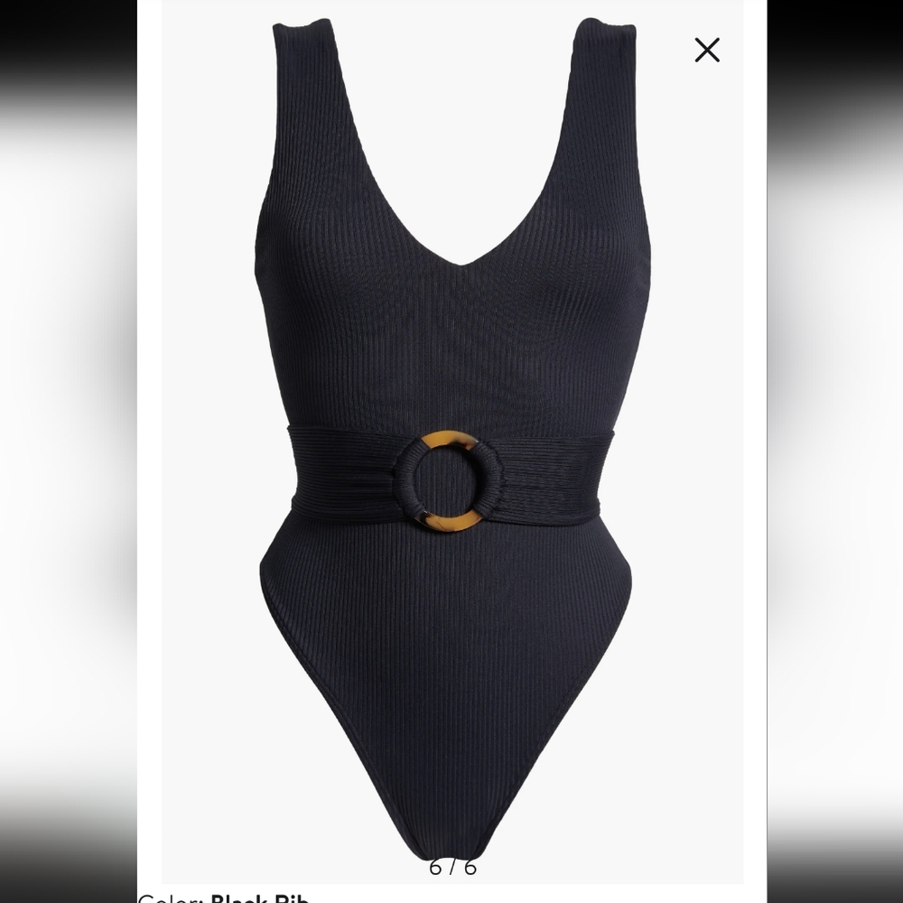 MONTCE KIM BELTED RIB ONE PIECE SWIMSUIT IN BLACK RIB/SZ:LARGE - Picture 11 of 11